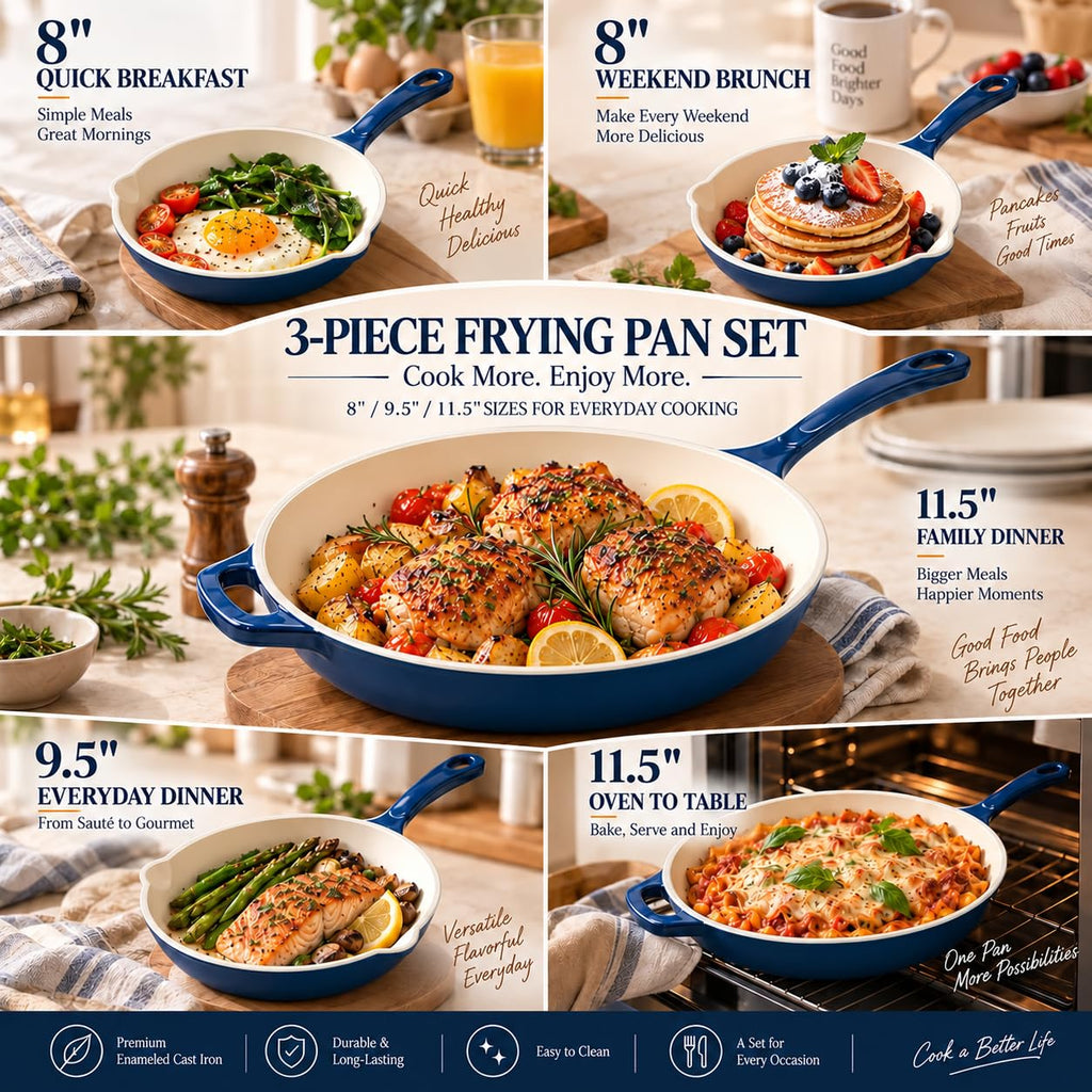 Nonstick Enameled Cast Iron Cookware, 3-Enameled Cast Iron Skillet