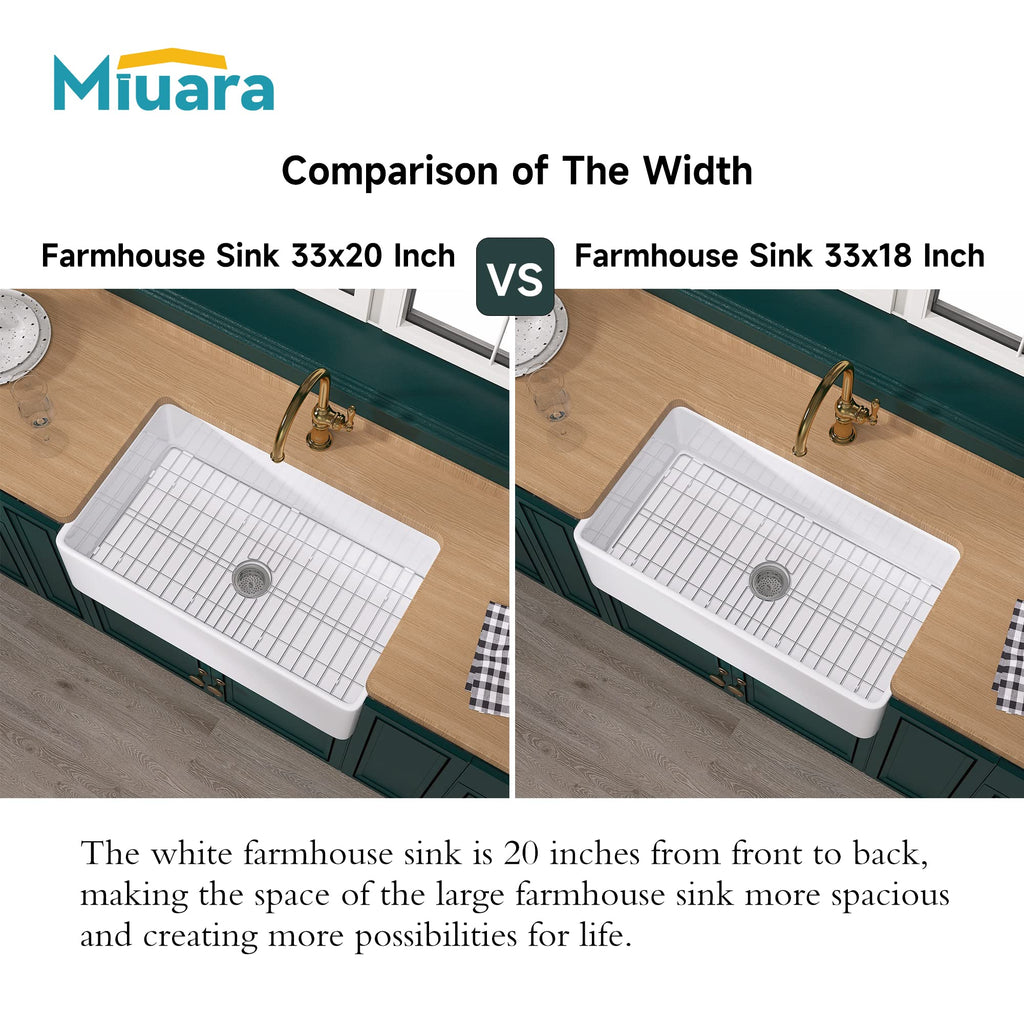 Farmhouse Sink 33 x 20 Inch White Fireclay Apron Front Kitchen Sink