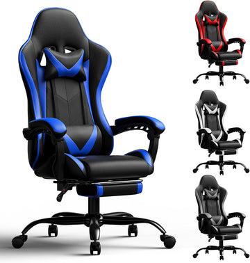 Gaming Chair, Ergonomic Computer Chair with Footrest Lumbar Support, Blue | 400 lbs Adult Chair, High Back, Height