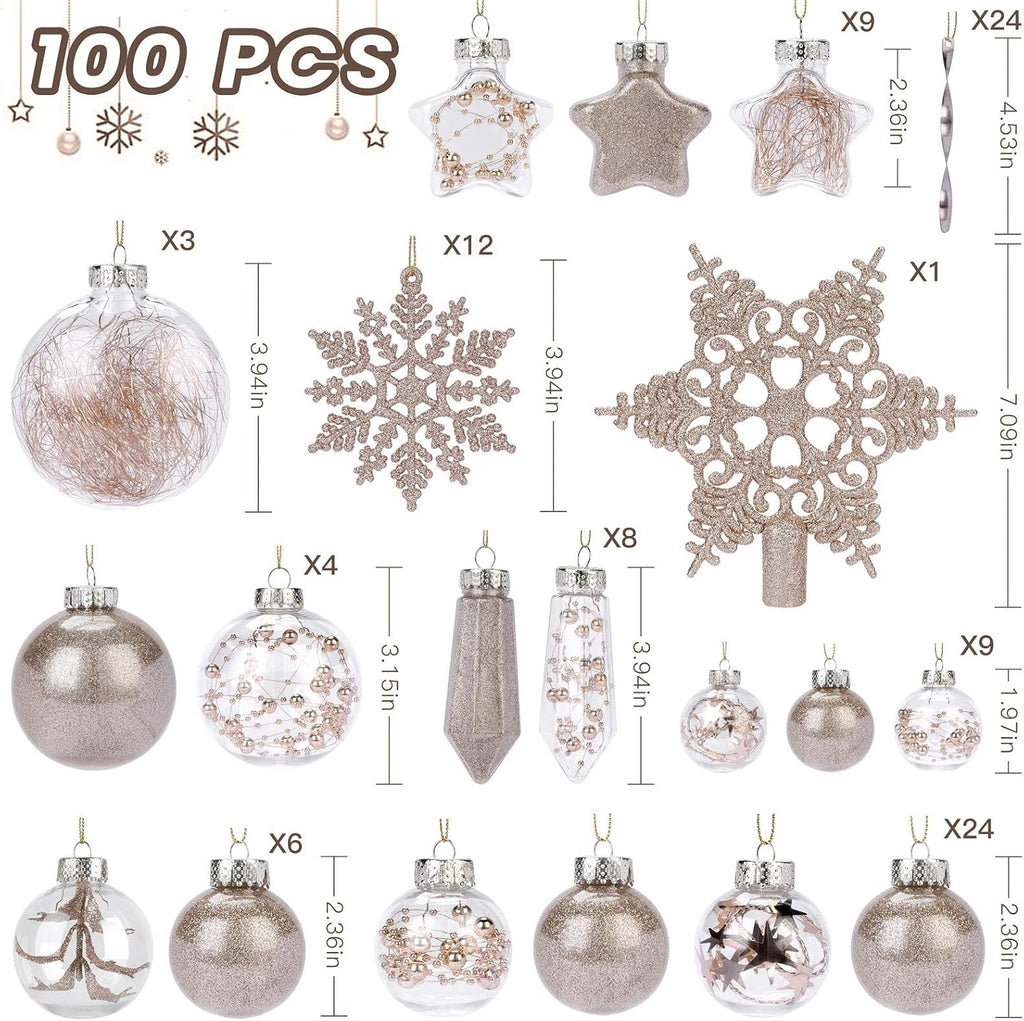 Christmas Tree Ornaments Clear Set, Champagne - Set of 100