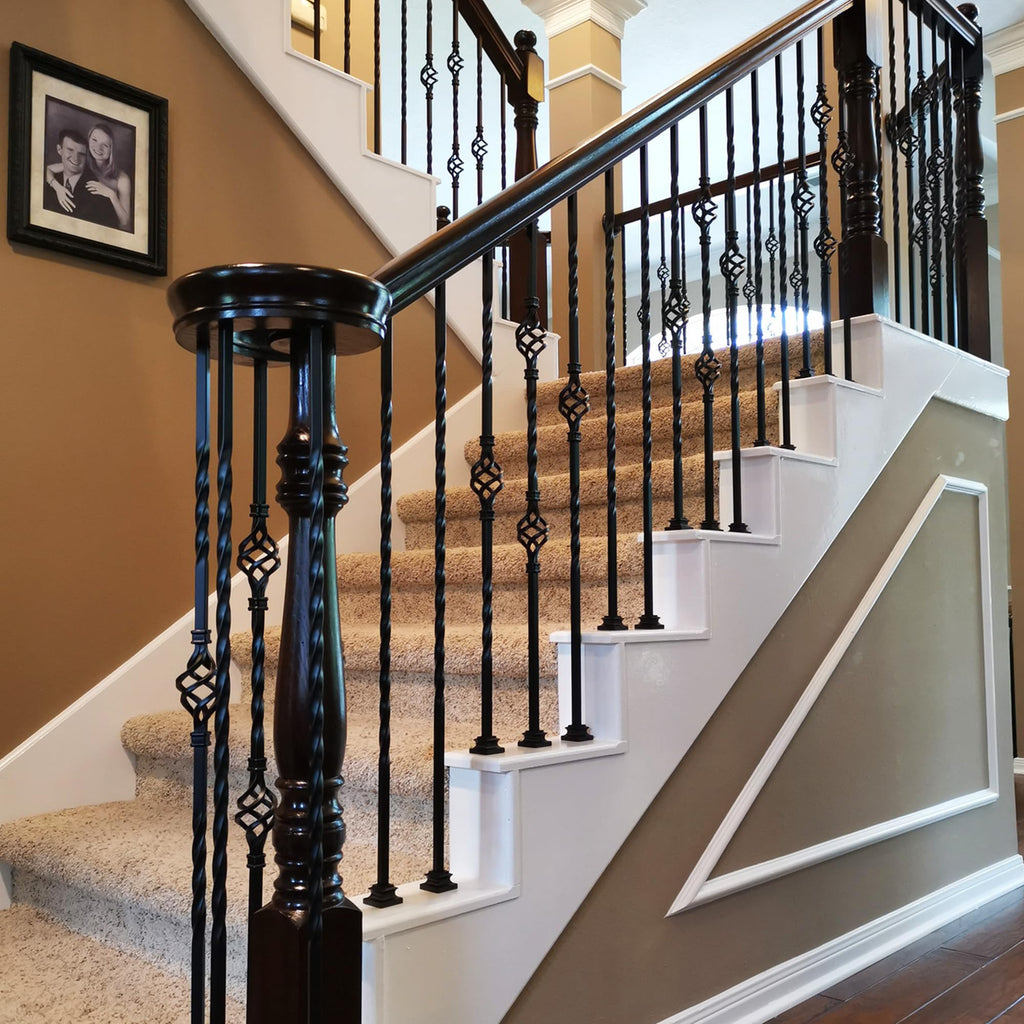 Stair Parts - Long Twist Iron Balusters (Contractor Pack of 10) Metal Balusters - 1/2" Long Twist Metal Spindles