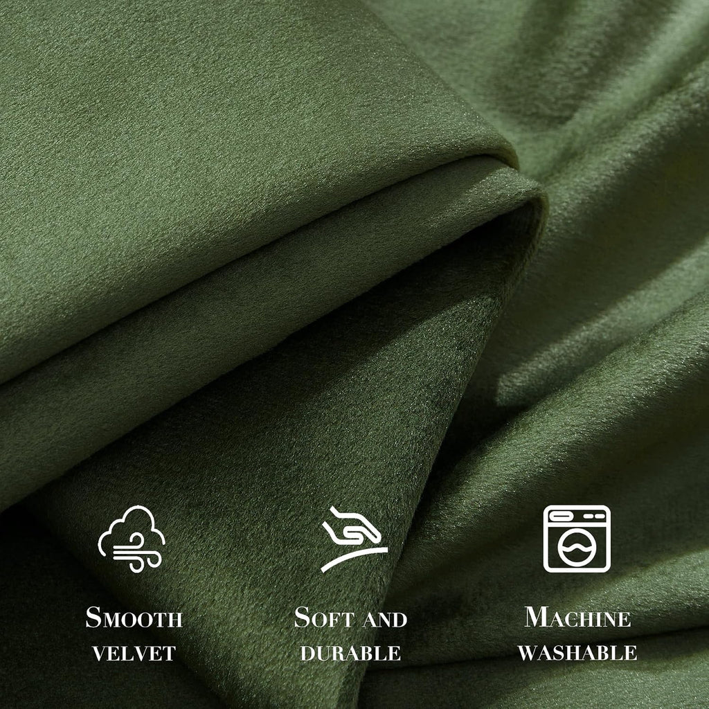 Moss Green Velvet Curtains Thermal Insulated Blackout Curtain Window Living Room Darkening Luxury Vintage 90 Inches - Set of 2