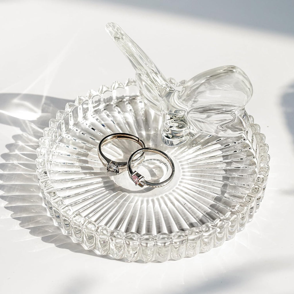 4 Inch Crystal Butterfly Ring Holder Dish Jewelry Tray Wedding Decor