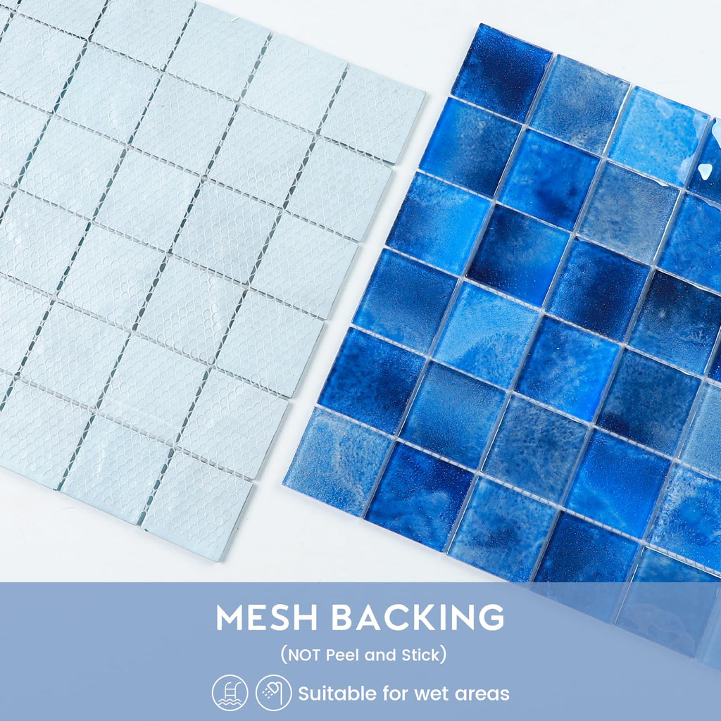 Glass Mosaic Tiles Backsplash, 12" x 12" Dark Blue 3D Wave Texture Square Tiles for Swimming Pool Accent Wall