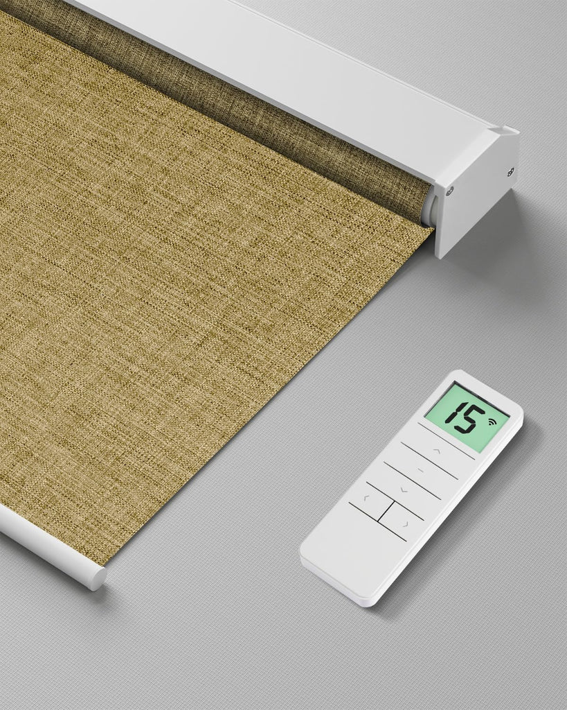 Motorized Roller Shade with Remote Control, Blackout Electri - Fabric Dark Coffee