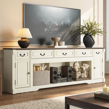 95" Large Farmhouse TV Stand, Entertainment Center for TV up to 100" White