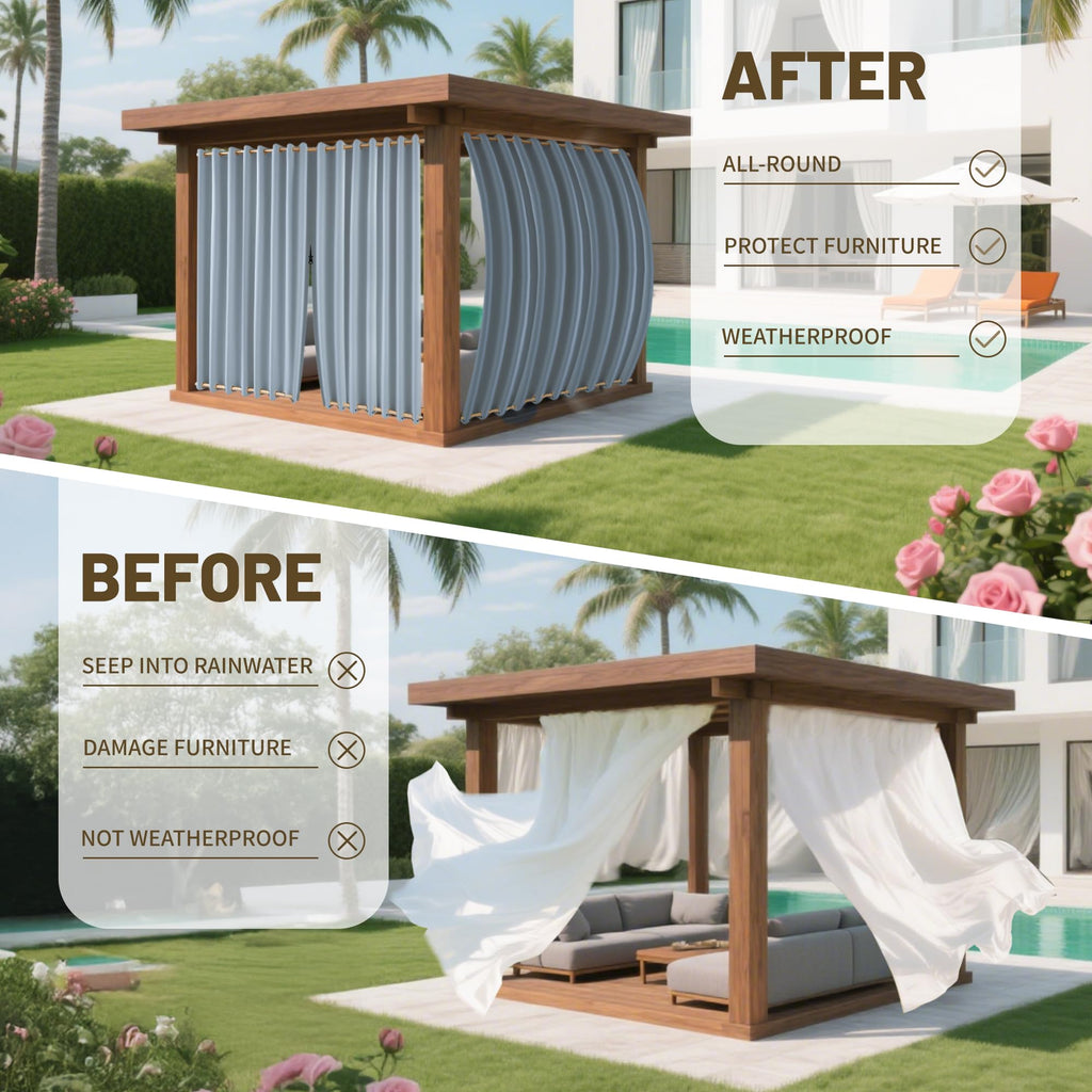 Outdoor Curtains Waterproof, Zipper Design 2 Panels Privacy Weatherproof Blackout Curtain Top & Bottom Grommet