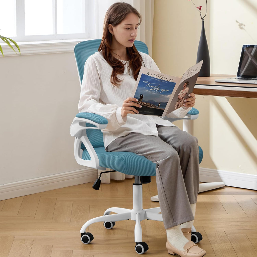 Ergonomic, Desk Chair with Adjustable Lumbar Support, Breathable Mesh Comfy Computer Chairs with Flip-up Armrests