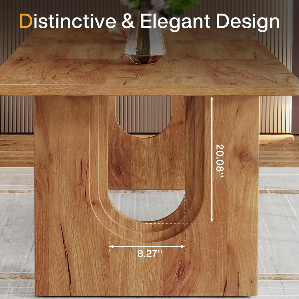 Modern Dining Table for 6 to 8 People, 71" Large Kitchen Dining Table with Wood Pedestal Base, Rectangular Long