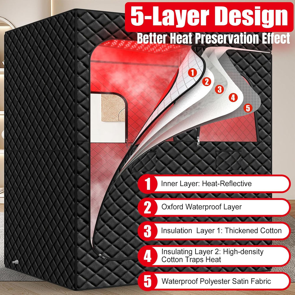 2 Person Infrared Sauna Box for Home, Portable Steam Sauna Room with 660nm＆850nm Red Light Therapy Lamp