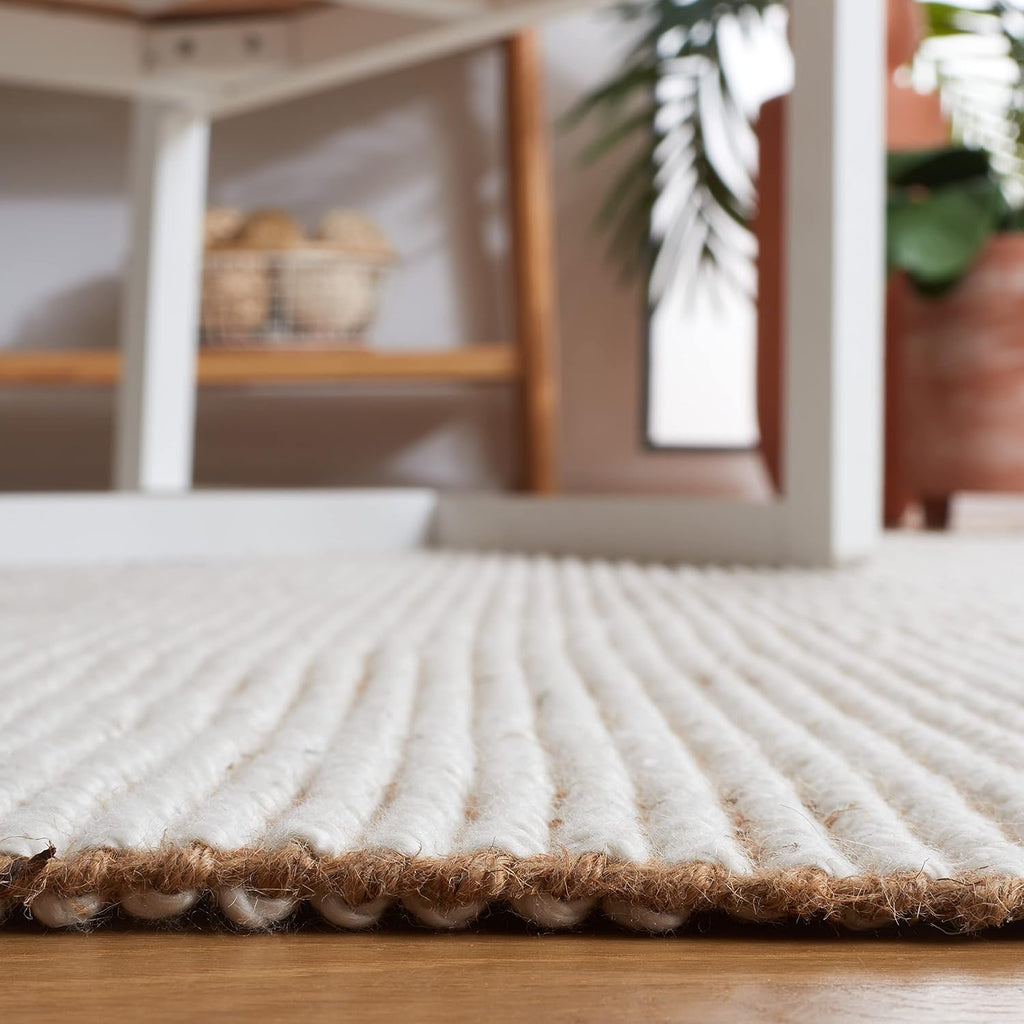 Natural Fiber Area Rug - 10' x 14', Ivory & Natural, Handmade Woven Farmhouse Fringe Jute
