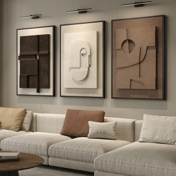 3D Large Framed Brown Abstract Wall Art, 3Piece 24x36 In