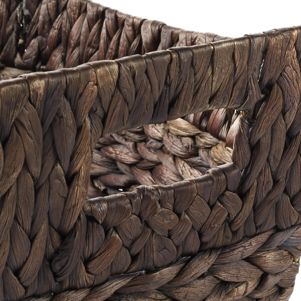 Set of 3 Stackable Oval Laundry Baskets with Handles - Espresso, Woven Water Hyacinth Storage Totes for Throw