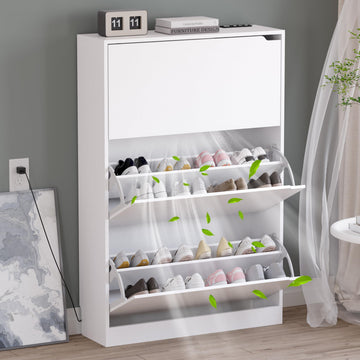 Shoe Cabinet with Odor Control and Back Panels, Deodorizing Slim 3-Flip Shoe Storage Cabinet, Freestanding Hidden