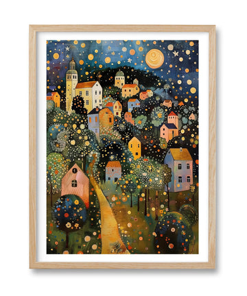 Gustav Klimt Moon Stars Natural OAK Wood Framed Wall Art, 12x16in