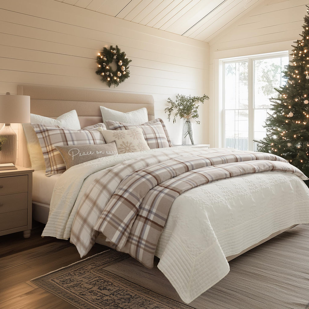 Spencer Plaid Neutral - Duvet Cover (90x94in.) + Two Standard Shams (20x26in.) - Plaid - Beige Tan Cream