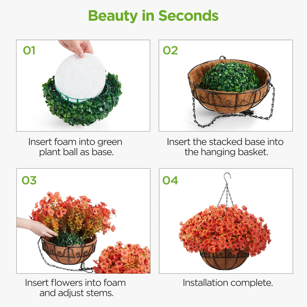 Artificial Hanging Flowers for Outdoors Baskets Fall Decor, Orange