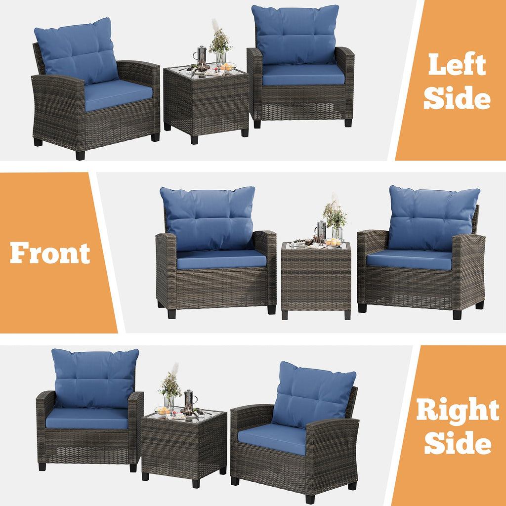 3 Pieces Patio Furniture Set 3 Pieces PE Rattan Wicker Chairs with Table Outdoor Furniture for