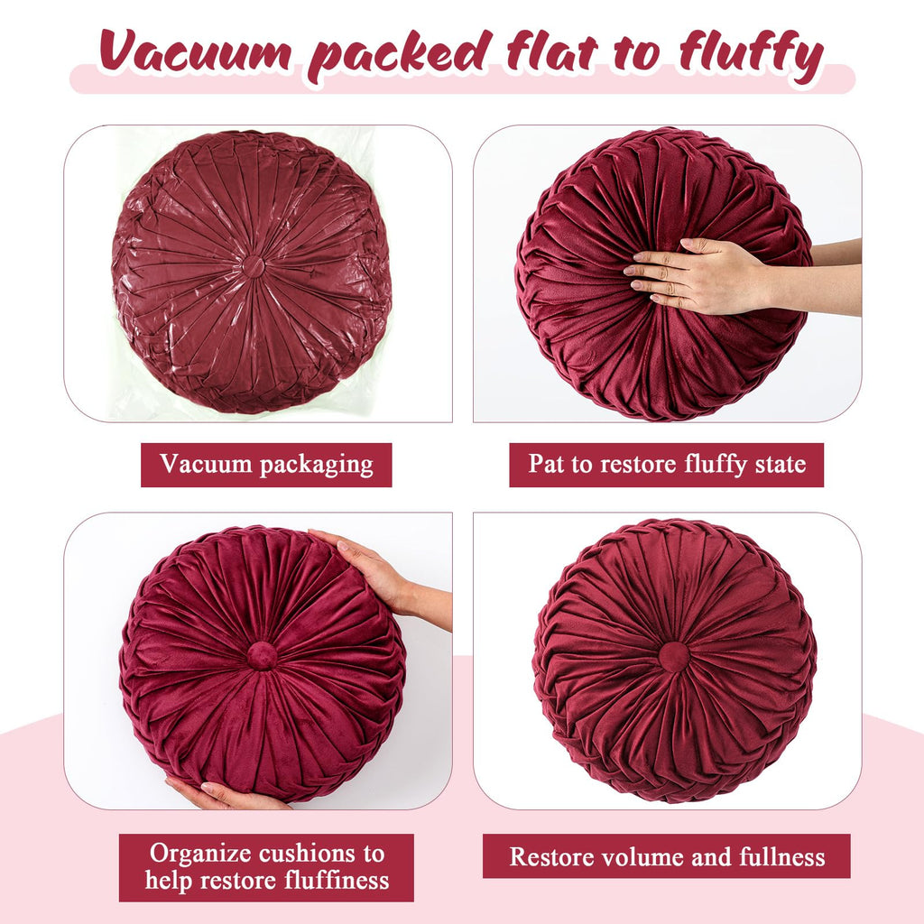 1 Pcs Round Throw Velvet Pillow Decorative Pillow (Burgundy, 15'')