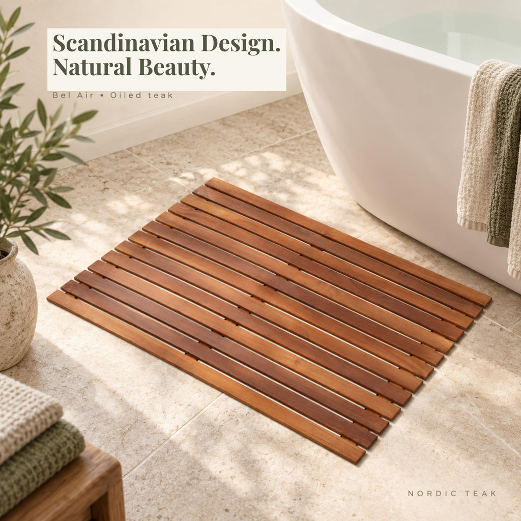 Teak Shower and Bath Mat, 31.4" x 19.6", Oiled
