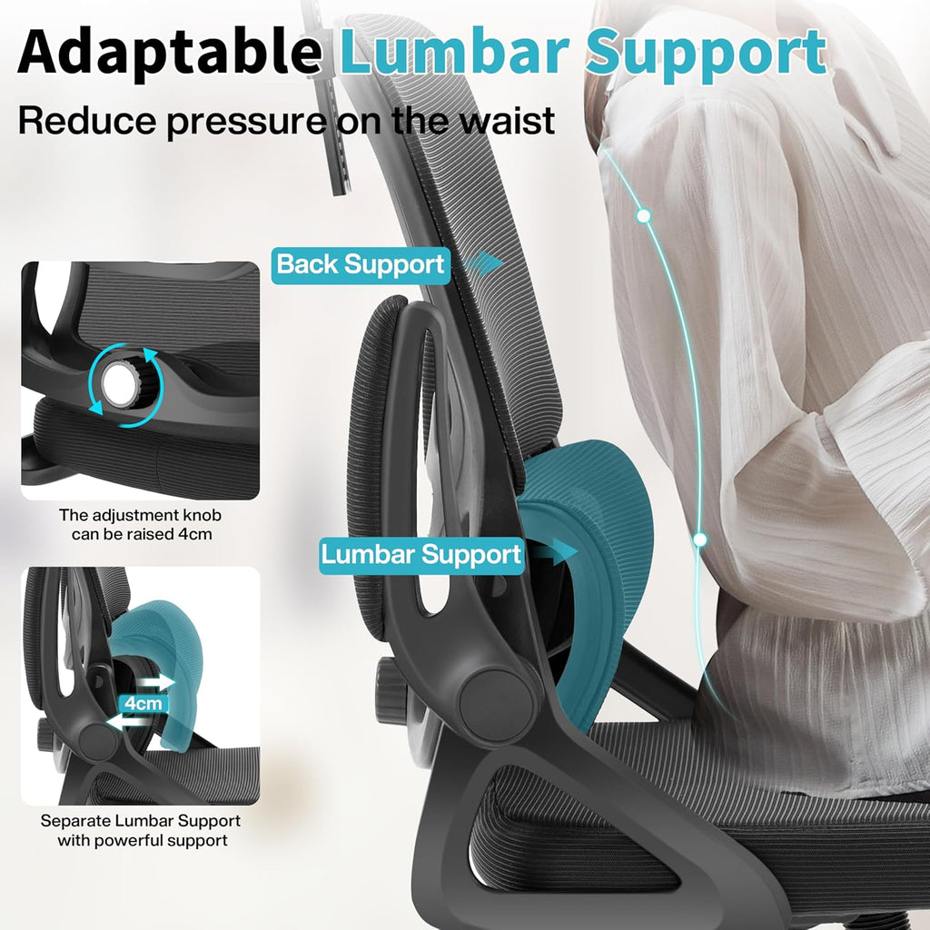 Ergonomic,Mesh with Lumbar Support,High Back Desk Chair with Flip-up Arms,400 lbs Big and Tall Computer Chair with