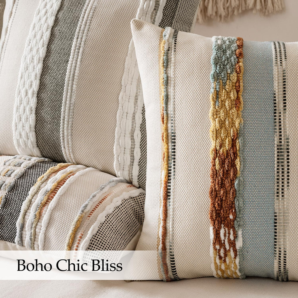Boho Decorative Pillow Covers 24x24 Blue-Earth Tones Pack of 2