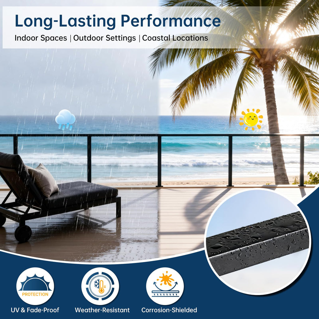 10FT Aluminum Black Cable Railing Handrail with POM Connector, 2 Pack Rectangle 3mm Thick Deck Handrail for Indoor