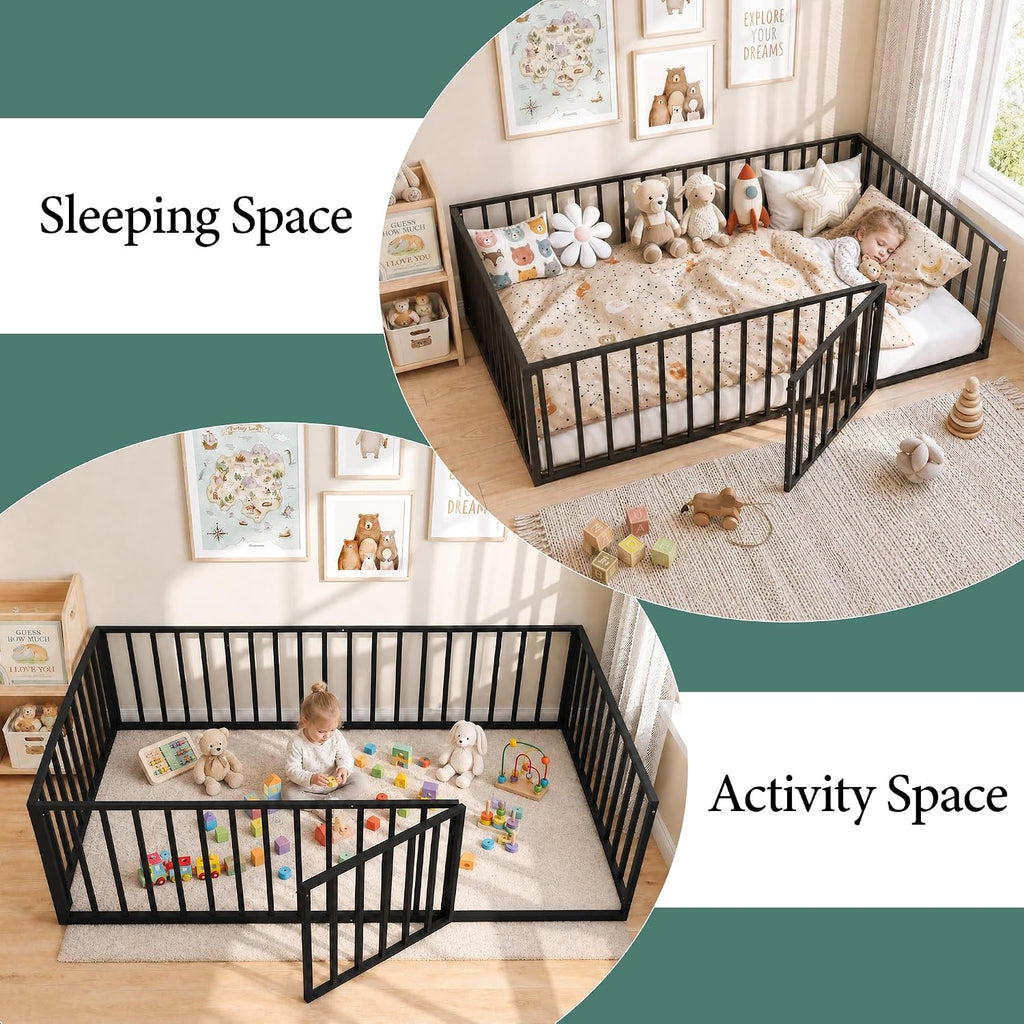 Toddler Floor Bed, Metal Montessori Bed for Kids, Black