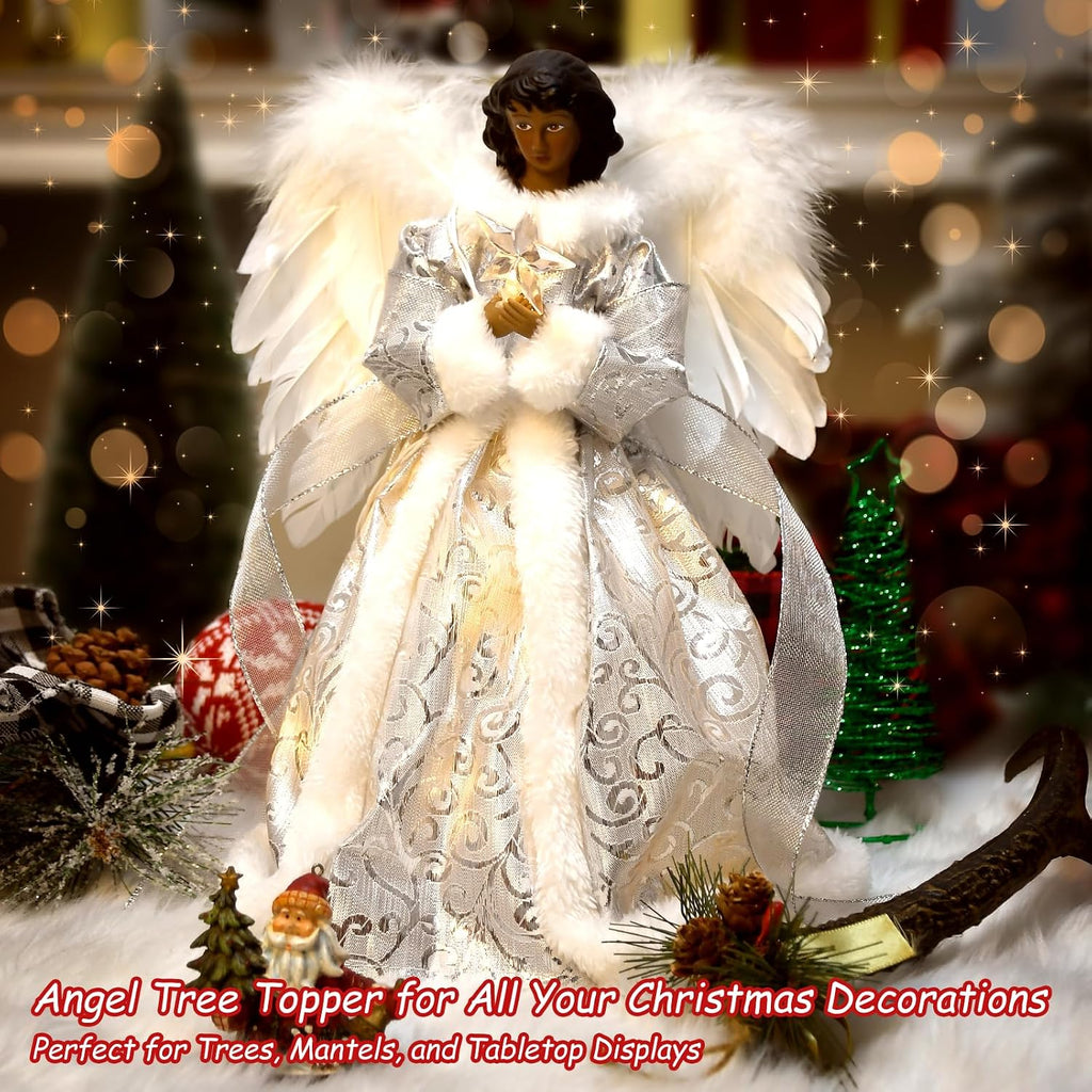 Angel Tree Topper with Lights and Remote Control, 12" Lighted Tree Toppers Christmas Decorations, Elegant and