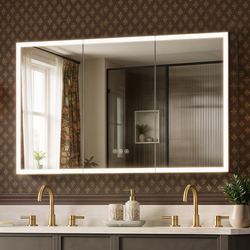 48x30 Black Medicine Cabinet with Lights, AL Alloy Frame, Plug-in/Hardwired, Recessed/Wall Mount, Anti-Fog, 3 Mirror