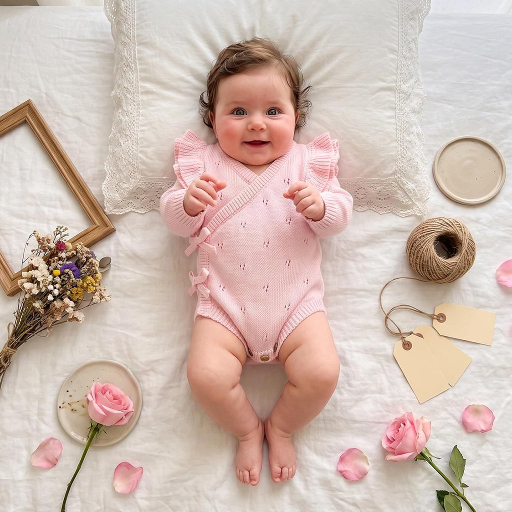 Newborn Baby Girl Sweater Ruffle Knit Romper Wrap Bodysuit
