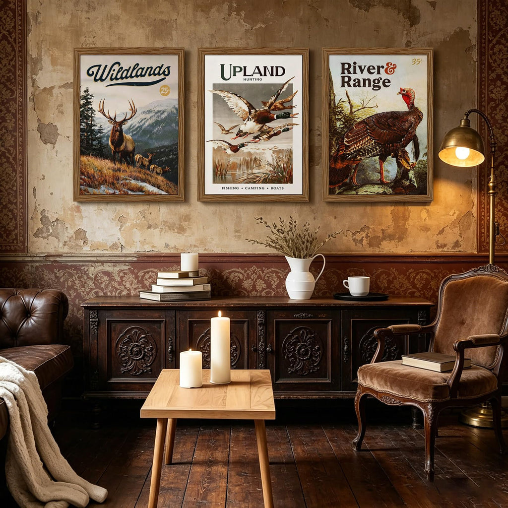 Hunting Wall Art Decor Deer Wildlife Prints Cabin Pictures 16x24 IN Framed