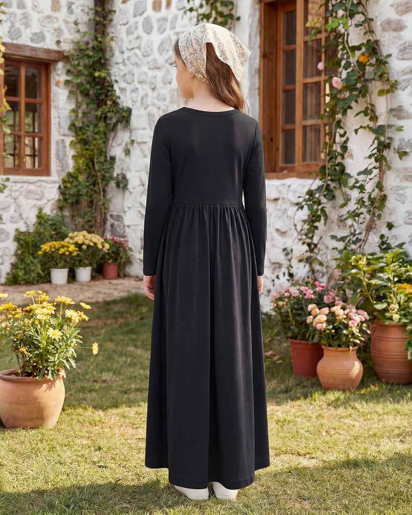 Girls Long Sleeve Maxi Dress with Pockets