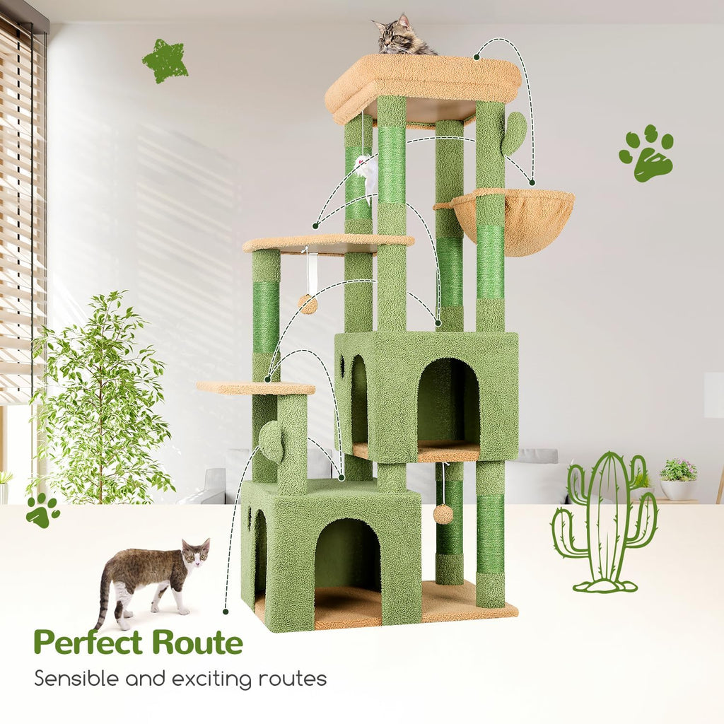 Heavy Duty Cactus Cat Trees for Big Cats Maine Coon, Green