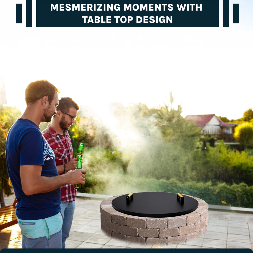 28" Round Fire Pit Lid - Heat Resistant Fire Pit Cover Round Lid