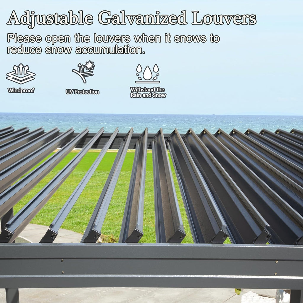 Outdoor Pergola 10x16FT with Adjustable Steel Roof, Louvered Pergola Aluminum Frame for Backyard