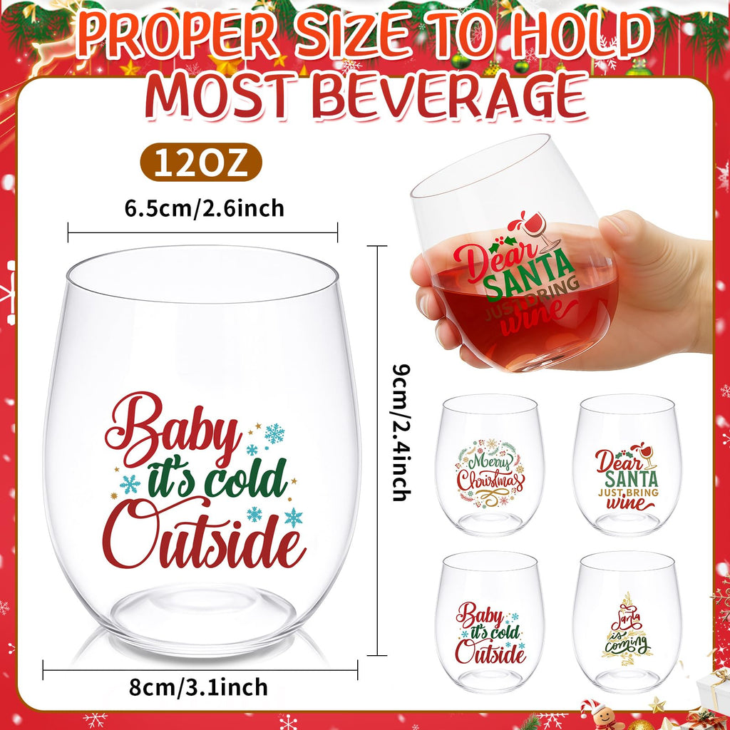 24 Pcs Christmas Plastic Stemless Wine Glasses 12oz Funny Cup Bulk