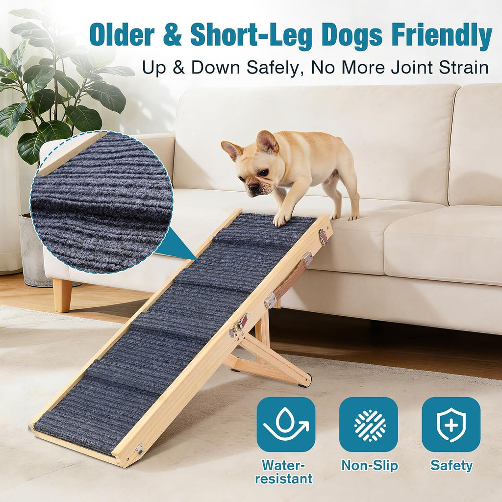 Dog Ramp for Bed, 19.5" H Adjustable Folding Ramp for Dogs to Get on Bed, Solid Wood Dog Ramps for Small Dogs