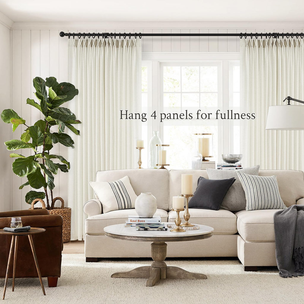 Natural Pinch Pleated Linen Curtains 84 Inch Length 2 Panels Living Room Textured Cream Semi Sheer Window Curtain