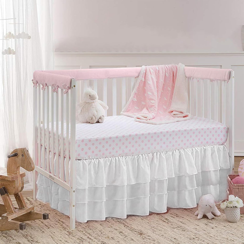 Ruffled Crib Skirt Baby Bed:Solid 3 Tiered Crib Baby Bedding Skirts,Crib Bed Skirt Dust Ruffle with Platform