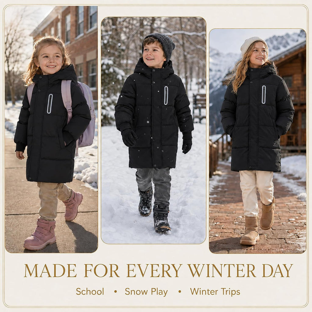 Girls Boys Winter Coat Kids Hooded Winter Jacket Long Puffer Coat