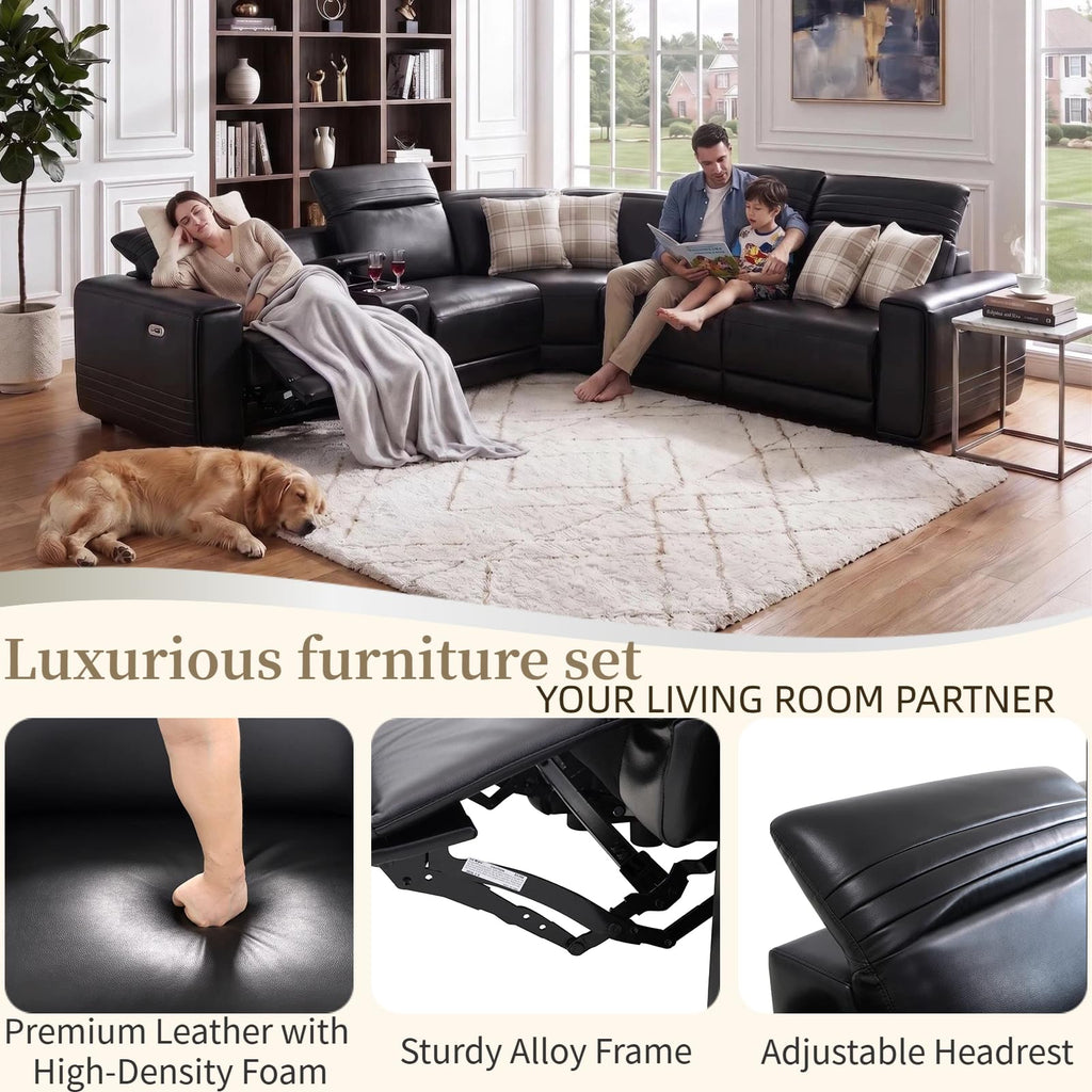 Leather Power Reclining Sectional Sofa with Bass Speakers