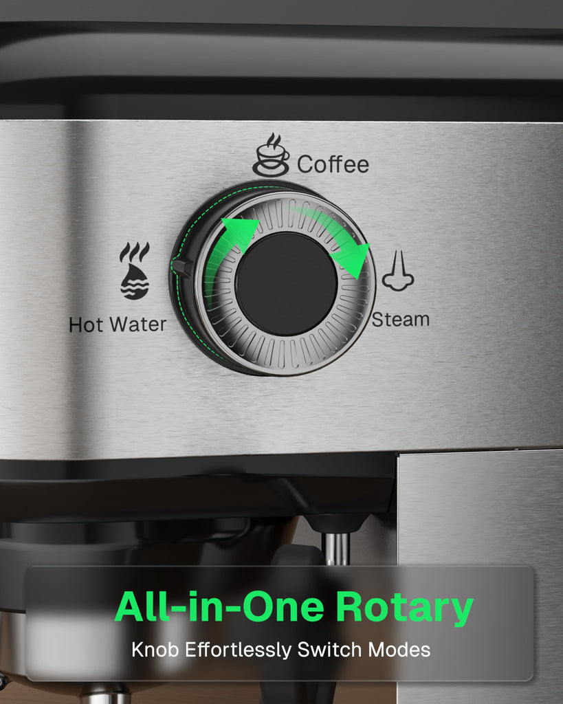 20 Bar Espresso Machine with Milk Frother, Compact Espresso Maker for Ground Coffee, Stainless Steel Coffee Machine