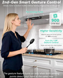 36 Inch Stainless Steel Under Cabinet Range Hood 900 CFM Ultra-Quiet 4 Speed Gesture Control, LED Lights External Venting