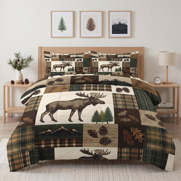 Comforter Set, 2 Pieces Rustic Plaid Bedding Set