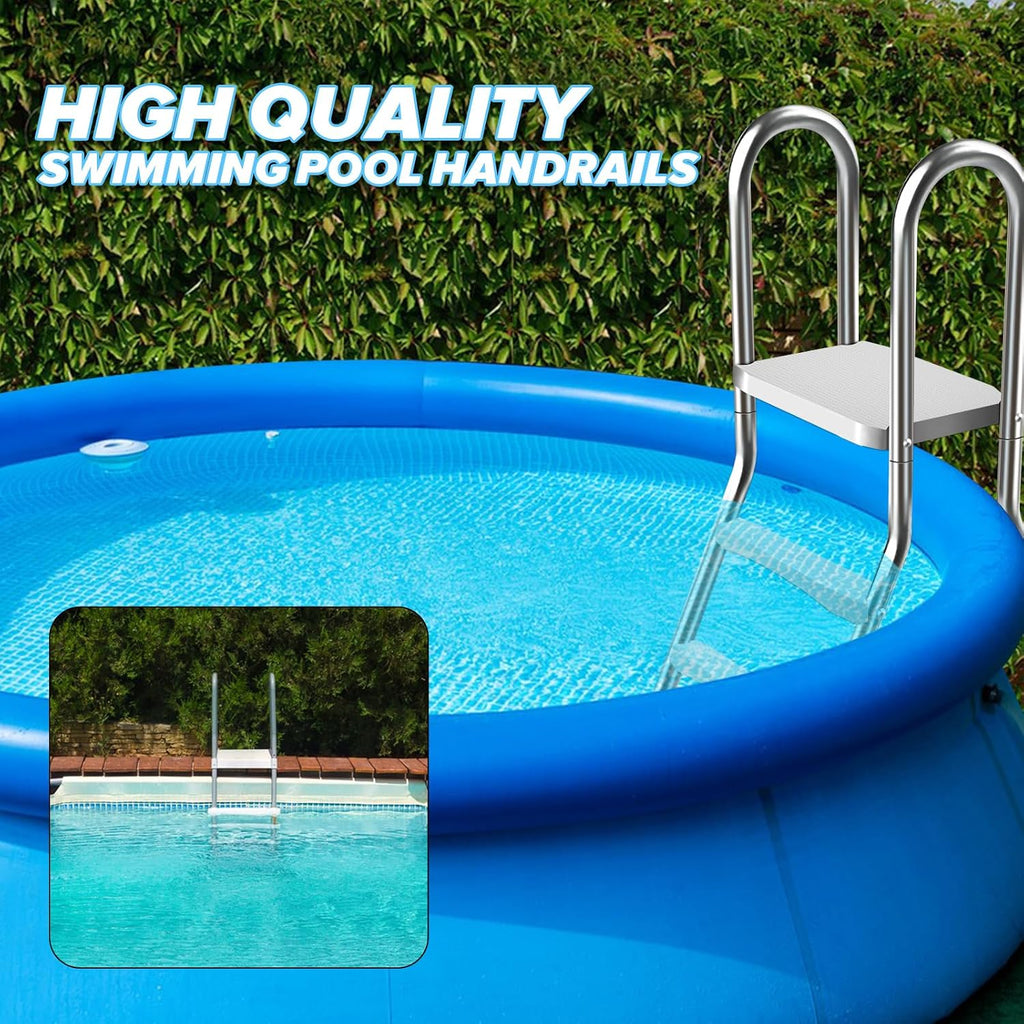 Above Ground Pool Ladder,42" Heavy Duty Luxury Pool Ladder with Platform,3-Steps Swimming Pool Ladder,304 Stainless