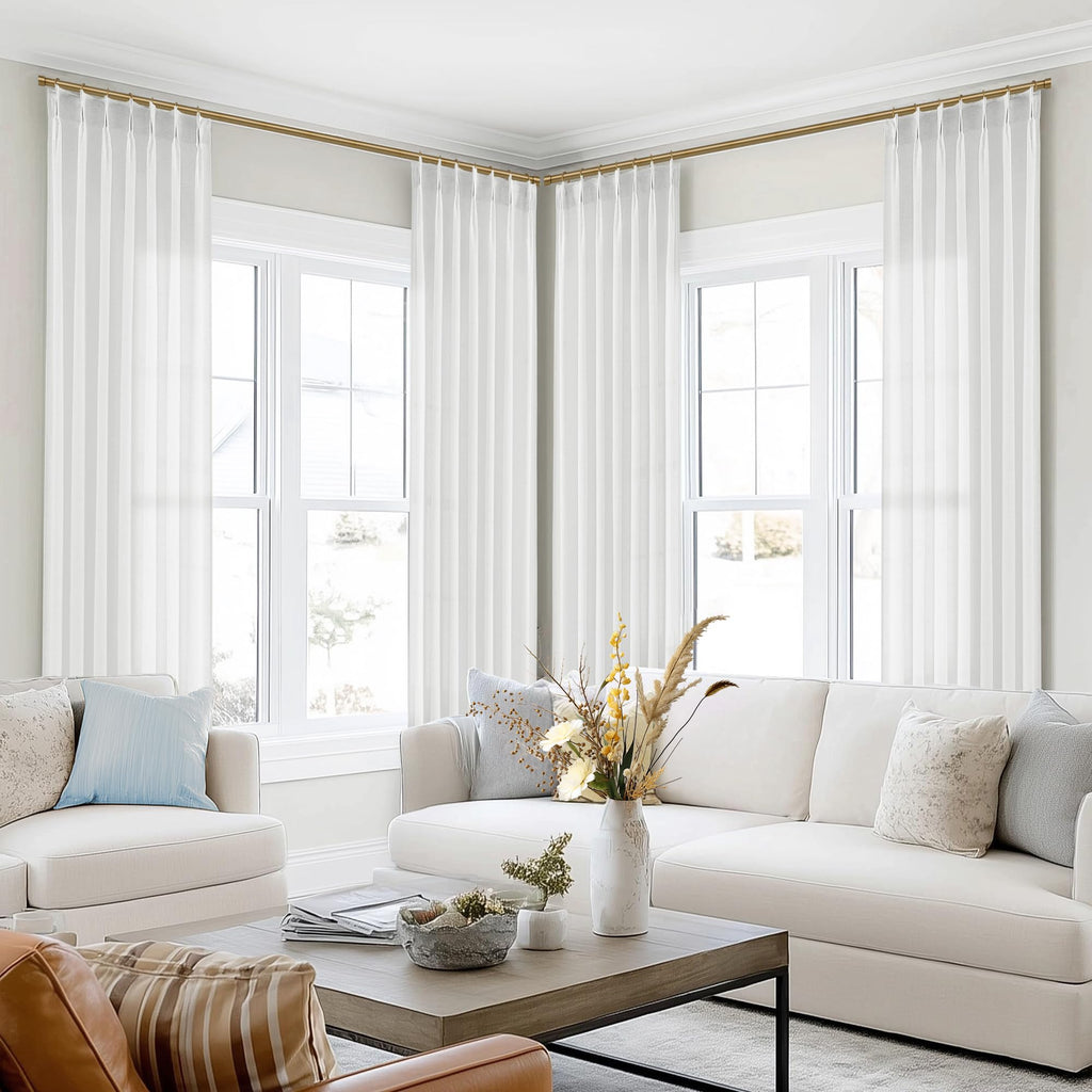 104 Inch Long Linen Curtains, White Semi Sheer Pinch Pleat Drapes, Light Filtering Panel Track System