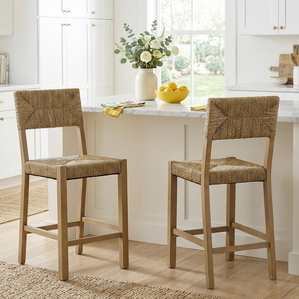 Rattan Bar Stools Set of 4, 24'' Bohemian Counter Height Stools