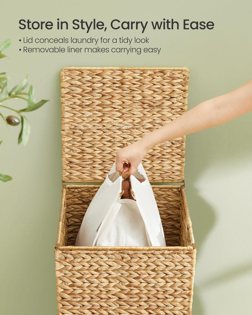 Laundry Hamper With Lid, 95 L Wicker Handwoven Water Hyacinth