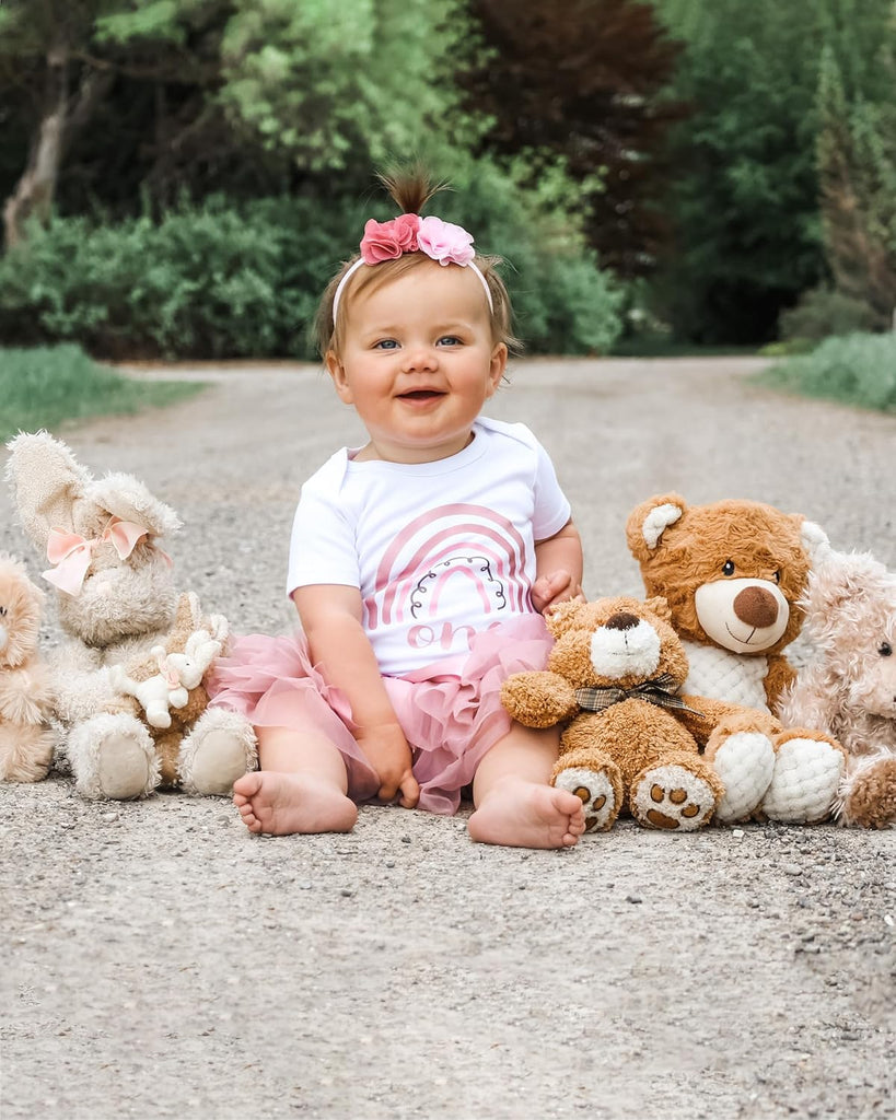 1st First Birthday Baby Girl Tutu Outfit - Onederful - Rainbow Rose Boho Chic - Long & Short Sleeve